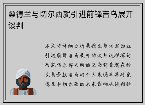 桑德兰与切尔西就引进前锋吉乌展开谈判